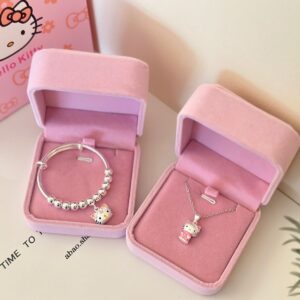 Pink Velvet Jewelry Box with Silver Bracelet
