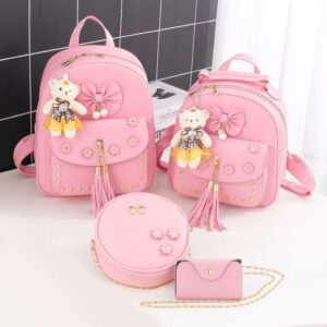 Pink Quilted Travel Backpack with Bear Charm