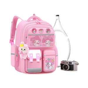 Pink Quilted Multi-Pocket School Bag