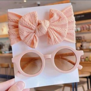 Pink Ribbed Bow Headband & Sunglass Set
